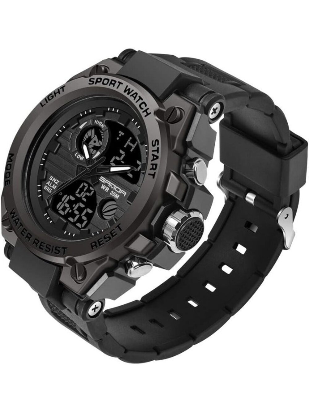 Men's Black Waterproof Military Multi Function Tactics LED Alarm Sports Watches